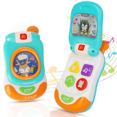 caterbee Teléfono Móvil de Juguete para Bebés con Música, Luces y Pantalla Interactiva, Multicolor (Blue)