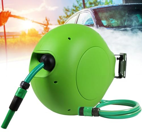 Tubo retrattile con avvolgitore automatico, avvolgitubo da giardino retrattile da parete, con staffa di fissaggio estraibile, con pulsante di sicurezza antiscivolo, rotazione arbitraria a 180°, 4