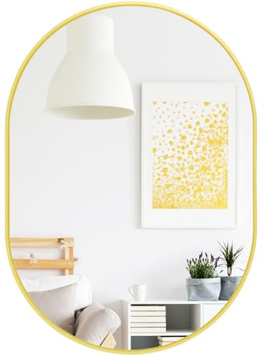 Hibtn Oval Bathroom Mirror 50 x 70cm, Wall Mounted Mirror for Makeup Gold | Decorative Hanging Wall Mirror for Bathroom, Bedroom, Living Room & Hallway