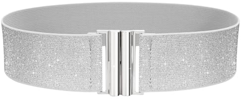 VONMELLI Breiter Elastischer Stretch Gürtel für Damen–Trimmer-Stretchgürtel, Retro Damen Taillengürtel Silber S