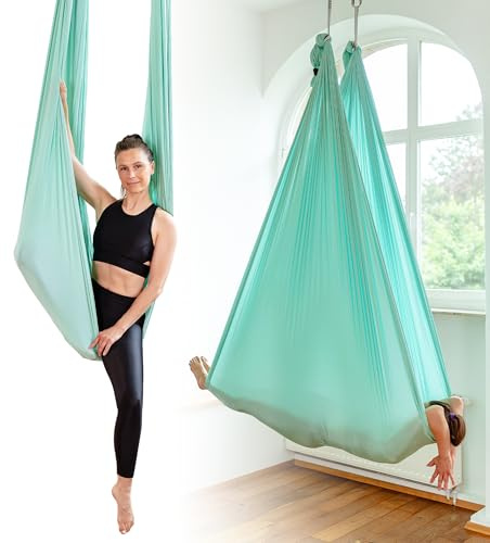 Yosana Hängematte | Komplettset inkl. Befestigung | TÜV geprüft | Nylon Tuch 5m x 2,6m (Mintgrün (1 Set))
