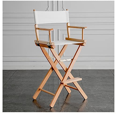 Professioneller 76,2 cm hoher Regiestuhl mit holzfarbenem Rahmen, tragbarer Make-up-Künstlerstuhl mit hoher Rückenlehne für Kunden