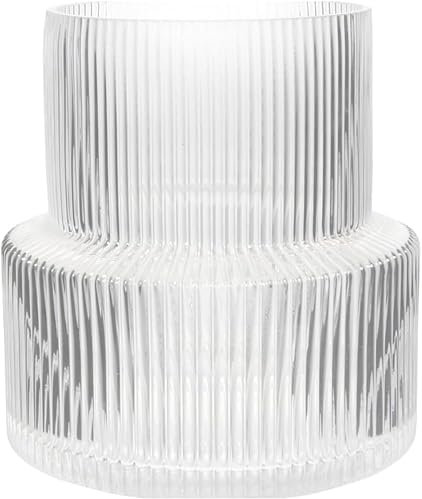 Large Glass Vase - Clear Ribbed Vase - Fluted Flower Vase for Modern Home Décor - Glass Vases for Centerpieces - Living Room, Dining Table, Shelf, Entryway, Office, Wedding Centerpieces
