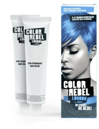 Color Rebel London, Semi-Permanente Haarfarbe Blue, Vegan, Parabenfrei, Ohne Ammoniak, bis zu 12 Haarwäschen