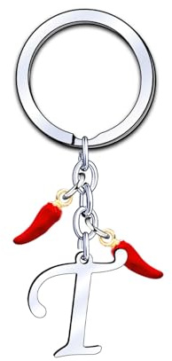 YUANSI Porte-clés Initial A-Z, Pendentif Décoratif Piment, Cadeau pour Femme Homme, Anniversaire Noël (T)