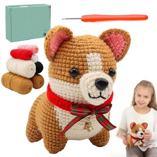 Häkelmodell Dog No Sew, Strick-Starter-Set, Häkel-Starter-Set für Hunde, Häkelset für Anfänger, Häkelset für Hunde, Häkel-Starter-Set für Hunde, einfaches Strickset | Set