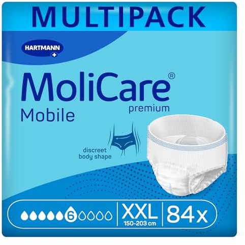 MoliCare Premium Mobile Lot de 84 culottes d'incontinence 6 gouttes Taille XXL pour femmes et hommes avec incontinence moyenne, protection supplémentaire contre les fuites, protection avancée de la