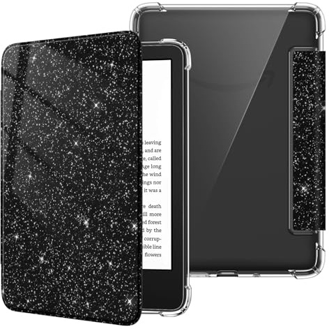 Fintie Hülle für 6 Kindle (11. Generation) – 2024/2022 | Clear Weich TPU Case, Leichte Cover, Auto Sleep/Wake für 6 Zoll Kindle Basic, Glitzer Schwarz