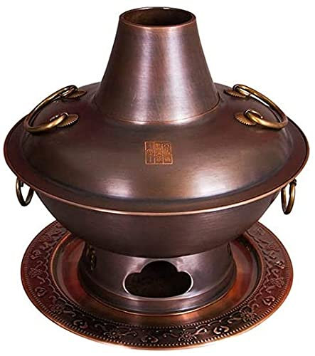 fondue， Olla caliente tradicional china, Olla caliente mongol, Olla caliente de cobre puro Olla caliente de Beijing, Cobre puro espesado for varias personas(32cm)