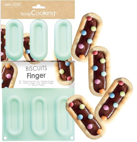 ScrapCooking - Moule Silicone 7 Biscuits « Finger » - Moule Barquettes - Apte Four & Congélateur - Pâtisserie Gâteau Enfant - Ustensile Souple - Recette Fingers Choco - Vert d’Eau - 3184