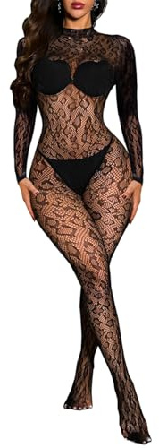 Buitifo Lingerie da donna, calza leopardata, body a rete, tuta intera per rave(Nero2,taglia unica)
