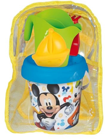 Smoby - Sac à Dos avec Seau de Plage Mickey - Comprend Seau, Pelle, râteau, Tamis, arrosoir et Moule - Matériau recyclé - pour Enfants à partir de 18 Mois - (7600862217)