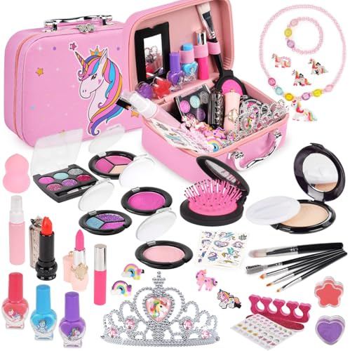 AYESY Kinderschminke Set Mädchen, 39 Stück Waschbar Schminke Kinder Schminkkoffer Mädchen Schminkset Spielzeug Rollenspiel Kosmetik, Halloween Weihnachts Geburtstags Geschenke für 4-10 Jahre