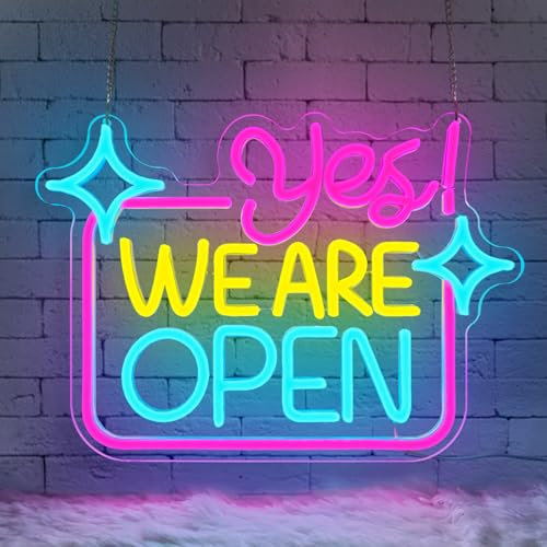 Lxmoneon Open Neon Schild,WE ARE OPEN Neon Schild für Wanddekoration,Dimmbar Offen Schild für Geschäfte,Buchstaben Geöffnet Led Neonlicht Open Neon Sign für Bar Salon Café Store Hotel Restaurants