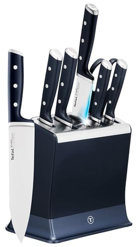 Tefal EverSharp Pro 6-Pc Knife Set, Knife Block with Integrated Automatic Sharpener, 5 Knives, Scissors, Lasting Sharpness, German Stainless Steel, Ergonomic Handle, Gift for Him/Her, K297S744