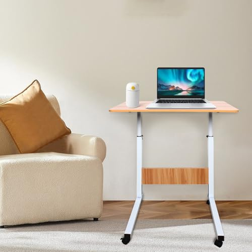 MEELRYD Höhenverstellbarer Laptop-Tisch, Beistelltisch mit 4 Rollen, Stehpult, Schreibtisch Klein, Überbett-Tisch, Mobiler Computertisch/Beistelltisch für Sofa, Bett oder Büro, Kleiner Schreibtisch