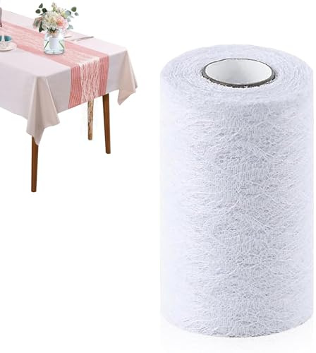 Tischläufer Spitze Weiß,15CM x 22M Spitzenstoff Deko Tischband, Spitzenband Tischlaufer Rolle, Spitze Tischläufer, für Tischband, Stuhl Schärpe, Vintage Style Dekoration