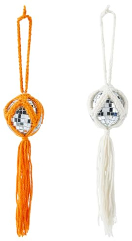 SUPERFINDINGS 2 piezas de bola de discoteca hecha a mano para espejo retrovisor de coche, adorno colgante de mini bola de espejo de discoteca, bonita decoración de discoteca para el interior del