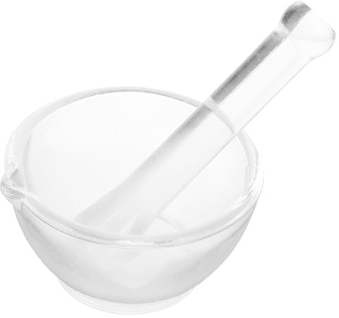 Mortaio di Vetro Set 1, per Triturare Medicine e Pillole | Pestello per Mortaio, Uso in Laboratori e Farmacie, Presa Ergonomica, Vetro Robusto