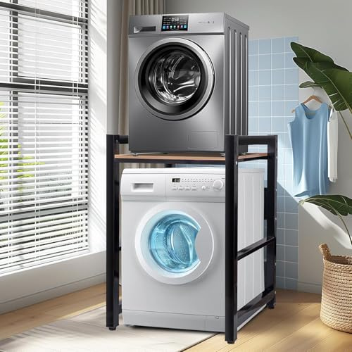 Armoire réglable en hauteur pour machine à laver et étagère de rangement Capacité de charge de 300 kg Idéal pour salle de bain, cuisine, balcon, buanderie, organisateur pour lave-linge et sèche-linge