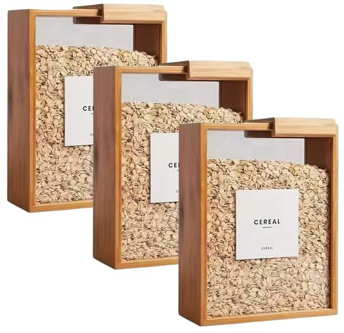 Odoukey Cereal Storage Containers 3PCS 3L Wooden with Lids Airtight Food Storage Container for Rice Flour Snack Pet Food Dispenser