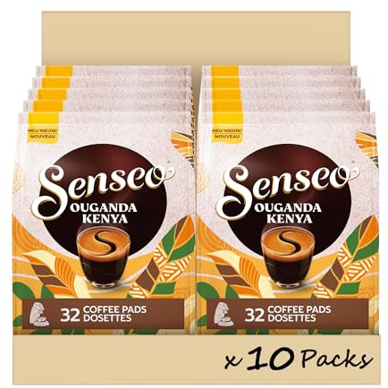 Senseo Ouganda Kenya 320 dosettes café | Lot de 10 x 32 dosettes - Riche et équilibré - Notes de caramel intense