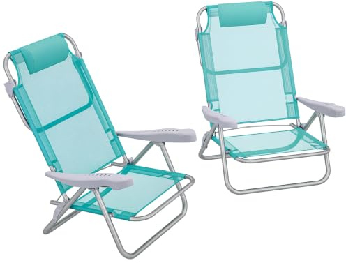 Outsunny 2er Set Campingstühle mit 6-Fach verstellbar Rückenlehne Türkis