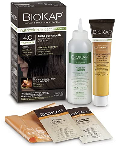 Biokap Nutricolor Delicato Rapid, Haarfarbe 4.00, Naturbraun, Haarfarbe ohne Ammoniak, macht das Haar weich, Haarfarbe mit 10 Minuten Einwirkung, 135 ml
