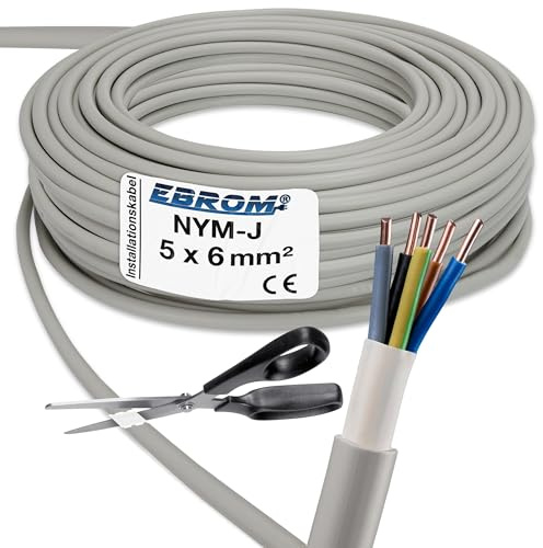 EBROM NYM-J 5x6 mm² Installationskabel Mantelleitung grau - Länge: 12 m