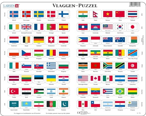 Larsen L2 Flaggen-Puzzle Kinder Niederländisch Ausgabe Rahmenpuzzle 80 Teile Lernspielzeug Weltflaggen