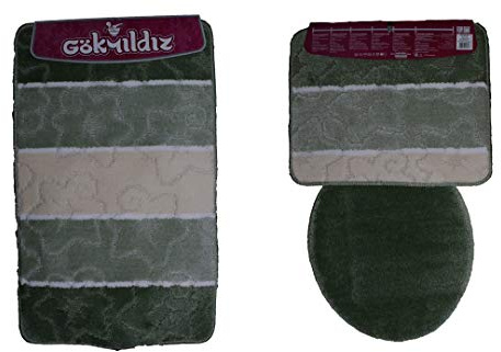 Anka Textil Badgarnitur 3-Teilig Badmatte Bad Set 85x55cm Hänge WC Streifen Eckig (Petrolgrün)