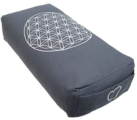 Hochwertiges Meditationskissen Shiva Blume des Lebens mit gefülltem Innenkissen Bio-Dinkelspelzen Größe 40 x 20 x 10 cm universal einsetzbar Bezug separat waschbar (grau)