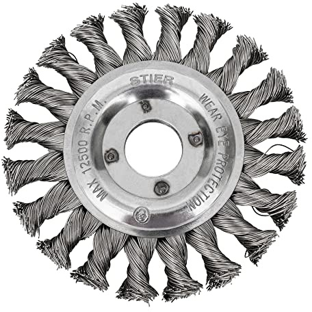 STIER Rundbürste 115 mm für Winkelschleifer, Bohrung 22,2 mm, gezopft, Edelstahl, Drahtbürste, Winkelschleifer Bürste, Schleifbürste, Topfbürste Winkelschleifer