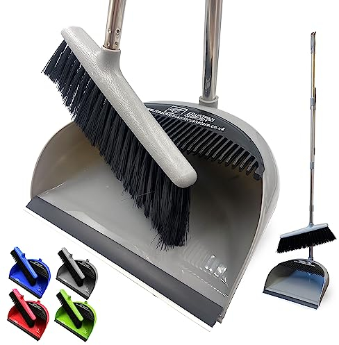 Long Handled Dustpan and Brush Set Lobby Dust Pan with Long Handle Sweeping Broom (Grey/Silver)