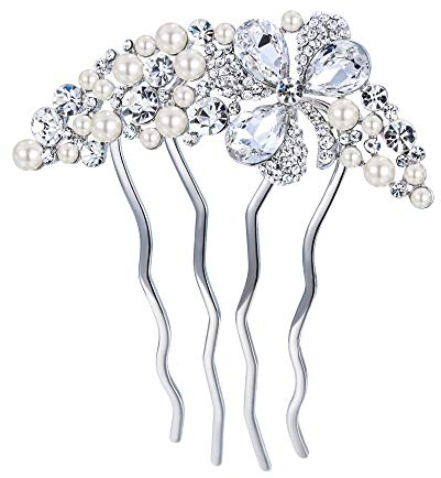 EVER FAITH Damen Haarkamm Kristall Hochzeit Prom Bankett Klee Floral Haarschmuck Klar Silber-Ton