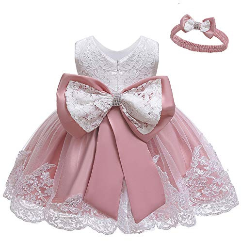 LZH Baby Girls Spetsklänning Bowknot Flower Dresses Bröllopsfest Dop dop Tutu-klänning