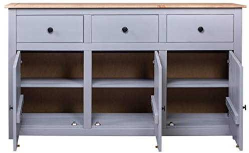Festnight Sideboard Kommode Beistellschrank Mehrzweckschrank Anrichte Schrank 135 x 40 x 80 cm Massivholz Panama-Kiefer Grau