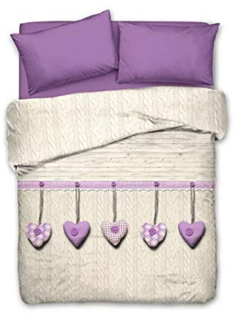ITALYSWEETHOME COPRILETTO Estivo Cuori APPESI Piquet di Cotone Lilla (Singolo)