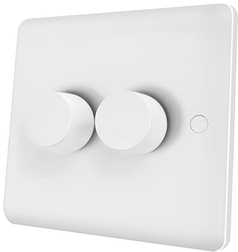 iolloi LED Dimmer Switch 2 Gang, Push on/off Rotary Trailing-Edge Dimmer Switch For Dimmable LED, No Neutral Required,2-Way,100 Watts (1-10 LEDs)