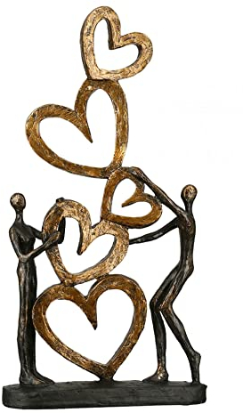Casablanca - Design Deko Skulptur Herz auf Herz aus Poly - Höhe 41 cm - Statue Antikfinish - Deko-Figur Gold/Schwarz - Wohnzimmer Deko - Schlafzimmer Dekoration Home Liebe