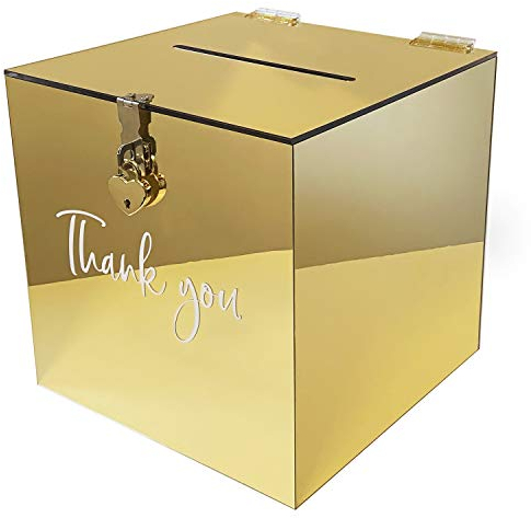 Chili Originals Acryl Geschenk Karten Box für Hochzeit | Wishing Well Wedding Card Box | Geldbox mit Herz Schloss | Briefbox für Gast Geschenke, Danke Karten, Glückwünsche | Deko Briefkasten (Gold)