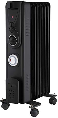 PRO ELEC PELL0212-UK 1.5kW 7 Fin Oil Filled Radiator with Timer, Black