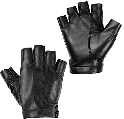 Fingerlose PU Kunstleder Handschuhe, Halbfinger Outdoor Sport Handschuh Schwarz Biker Punk Handschuhe für Damen und Herren