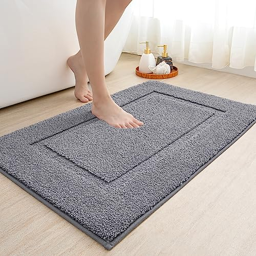 DEXI Badezimmerteppich 40 x 60 cm, Badteppich rutschfest Waschbar, weicher Badematte, Mikrofaser Absorbent Badvorleger, Badematten für Badewanne, Duschraum und Badezimmer, Grau