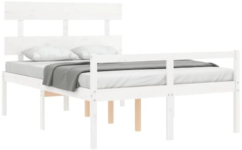 vidaXL Seniorenbett, Holzbett Bett mit Kopfteil Stauraum, Doppelbett für Senioren, Komfortbett Bettgestell mit Lattenrost, Schlafhöhe vom Boden 45cm, 120x200cm Weiß Massivholz