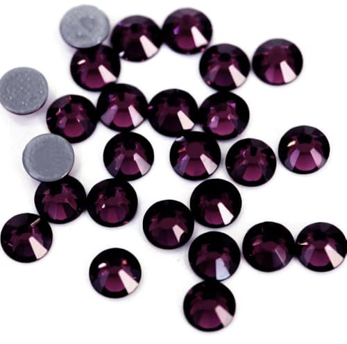 Wambere 1440 pezzi di strass con fissaggio a caldo, cristalli, strass con retro piatto, strass in vetro, pietre glitterate, strass per unghie, strass rotondi, 3,8-4 mm, lilla scuro
