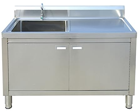 Armoire D'évier Utilitaire Avec évier En Acier Intégré,Armoire D'évier En Acier Inoxydable De Cuisine Sur Pied,Armoire D'évier De Blanchisserie Avec Robinet,Armoire D'évier Intégrée(100cm/40in,右)