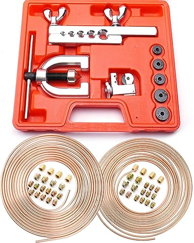 Venussar 7,6m Tuyau de Frein Ø 3/16 + 1/4 en Acier (32 raccords + 8 connecteurs), Kit d'évasement Double et Simple pour Conduite de Frein