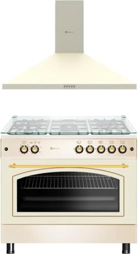 SOLTHERMIC COMBO PACK CREMA COCINA PANORAMICA Y CAMPANA EXTRACTORA PIRAMIDAL (90 CM) / HORNO GRAN CAPACIDAD / 5 QUEMADORES ALTA GAMA
