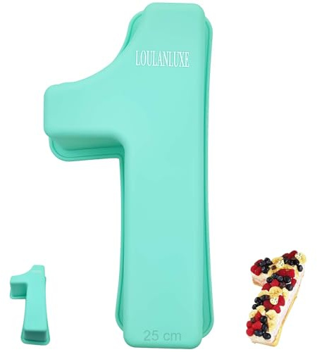 LOULANLUXE Silikon Kuchenform Zahlen Groß, Antihaftige Backform Zahlen 1, Eingedickt Number Cake Backform, Zahlenbackform für Kindergeburtstag, Hochzeit Jubiläum, Geburtstagstorte, Grün, 25 cm